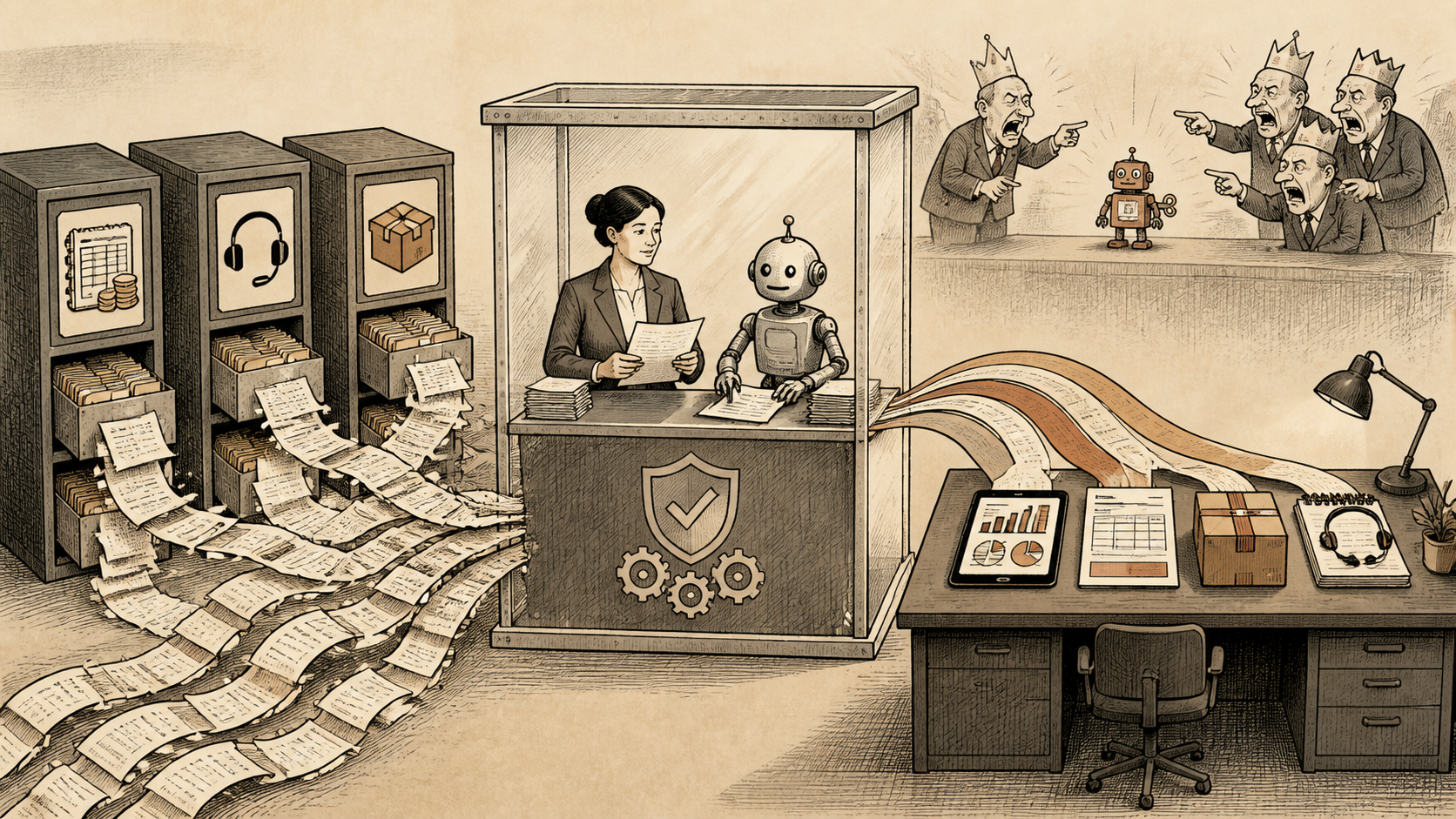 Illustration representing agentic workflow modernization in an enterprise setting